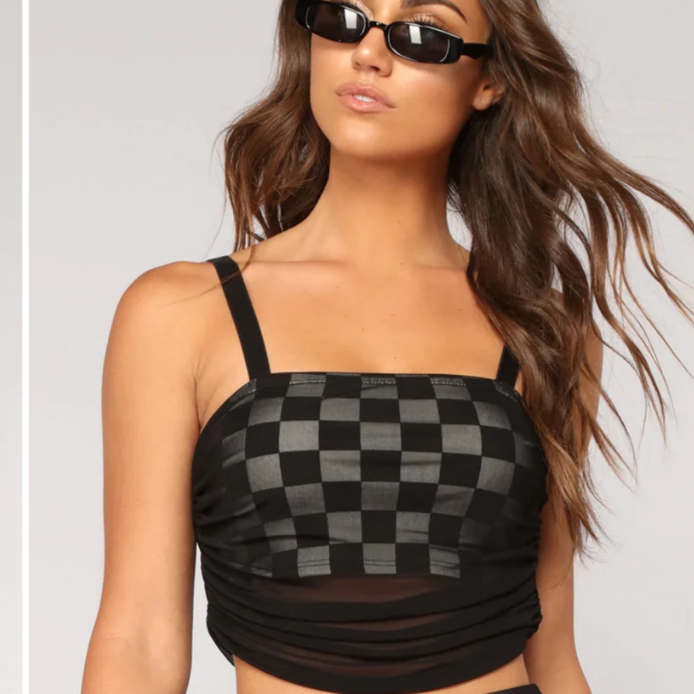 Fashion Nova sheer Checkered crop top tank, top only